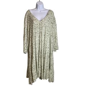 Kiyonna Women's Green Print V Neck Flowy Midi Dress Size 3X Boho Cottagecore